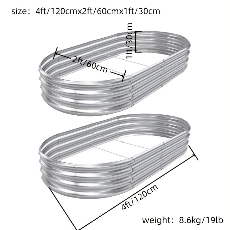 Galvanized Raised Garden Bed Kit Two-Pack, Oval Metal Outdoor Planter Boxes for Vegetable Growing, Backyard Planting and Home Garden Layouts