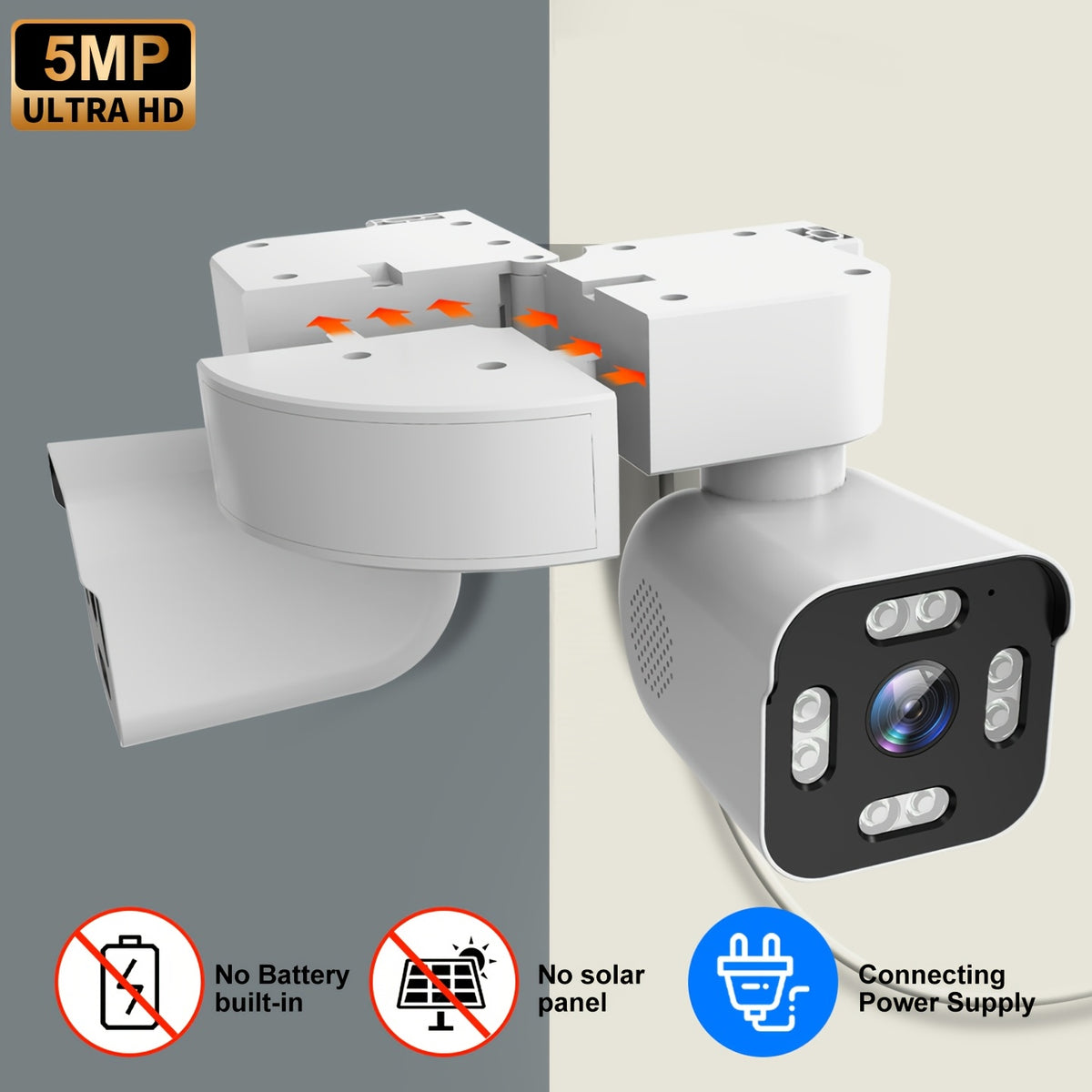 Wired-Power Dual Lens WiFi Security Camera with Listed 10X Electric Zoom, PTZ App Viewing, Night Vision, Two-Way Audio and Siren, Single or Two-Piece Options