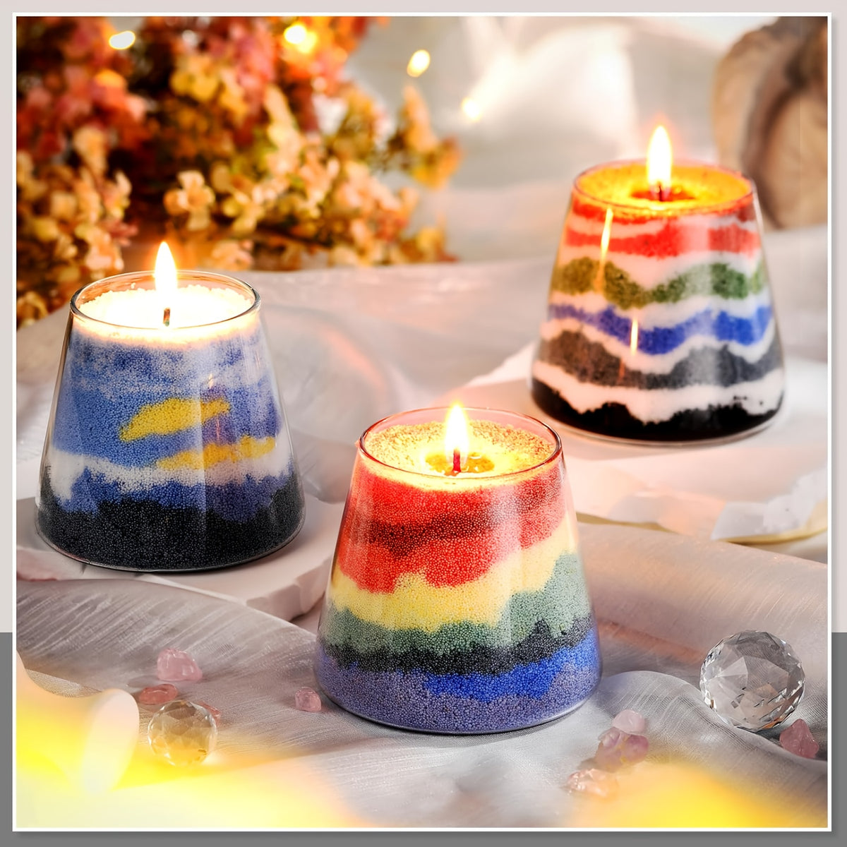 Sand Wax Candle Making Kit by BlingFun with Five Colors, 500g Total Granulated Wax and 20 Wicks for Adult Decorative Candle Crafts, Bright Color or Dark Options