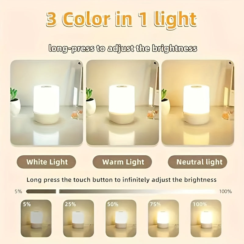 Rechargeable Touch Bedside Lamp with 800mAh Battery, Dimmable LED and White, Warm or Neutral Light Modes for Bedroom, Living Room and Office Desk Decor