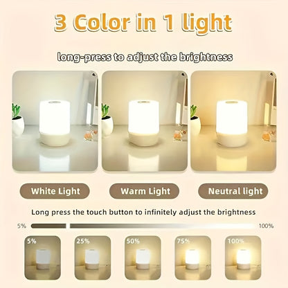 Rechargeable Touch Bedside Lamp with 800mAh Battery, Dimmable LED and White, Warm or Neutral Light Modes for Bedroom, Living Room and Office Desk Decor