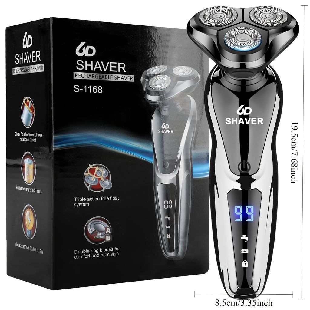 LED Display Men's Shaver in Black, Listed Rechargeable Cordless Electric Razor with 3D Floating Design and Two-Piece Option for Home and Travel Grooming
