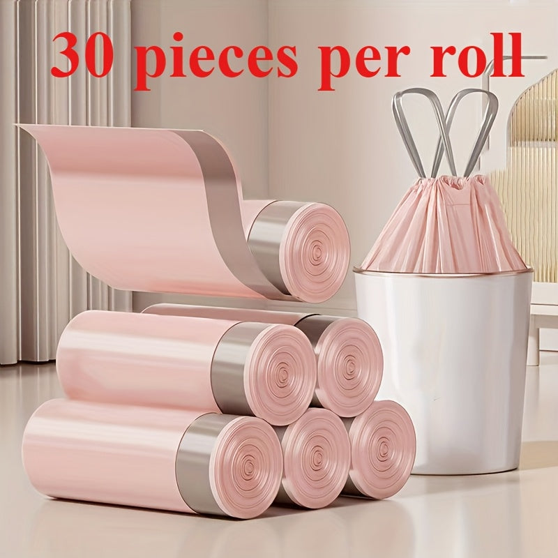 Drawstring Trash Bags 30-Count Single Roll, Household Garbage Bin Liners with Gather-and-Tie Closure for Compatible Kitchen Cans and Everyday Home Cleanup