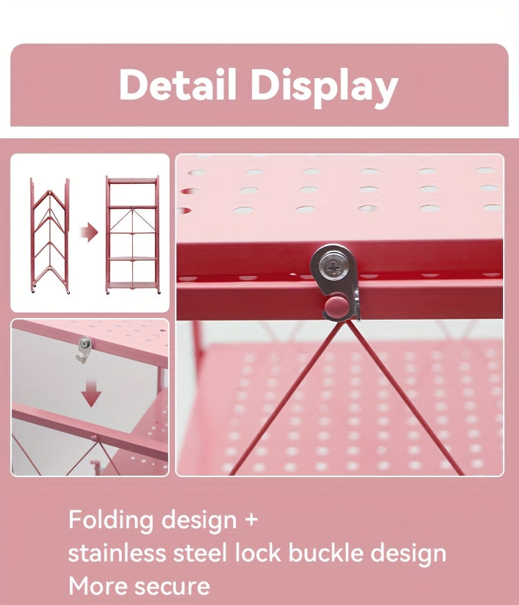 Rolling Folding Storage Rack with Metal Construction and Listed Locking Wheels, Three- to Five-Tier Model Labels for Kitchenware, Household and Dorm Organization