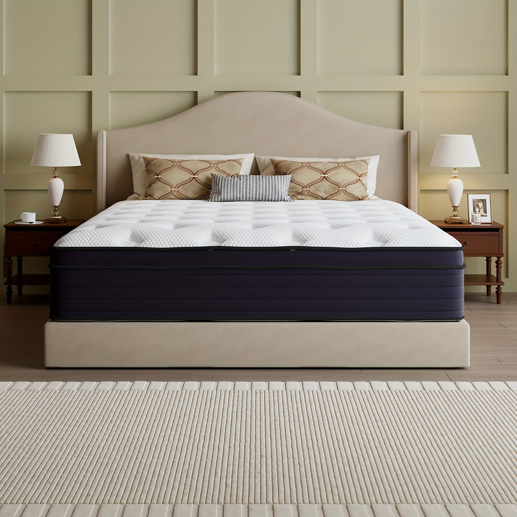 Spring and Foam Mattress with Listed Reinforced Edges and Firm Support, Twin to King Size Labels and 8, 10, 12 or 14-Inch Thickness Options for Home Bedrooms