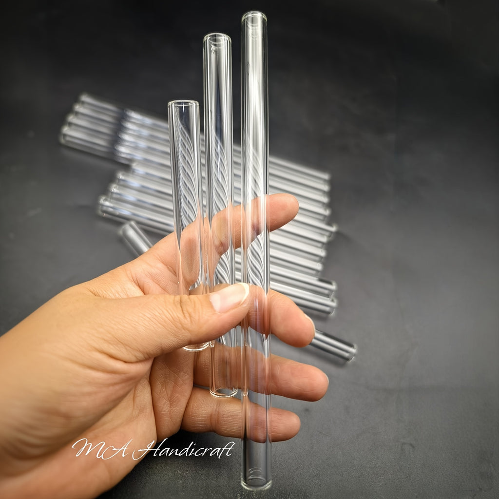 Reusable Glass Straws, 10-Piece Clear Borosilicate Drinking Straw Set in 3.94 or 7.87-Inch Options with 12mm Outer Diameter for Coffee, Juice and Smoothies
