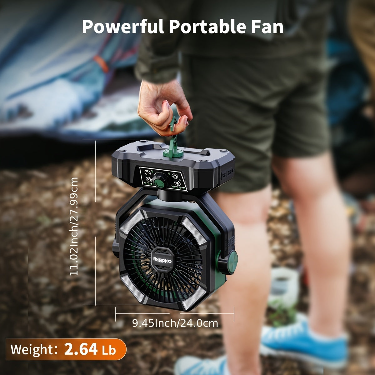 Eight-Speed Camping Fan with Remote Control, Dual Motors and USB Rechargeable Lithium Battery in Three Color Combinations for Campsites, Yard BBQs and Travel