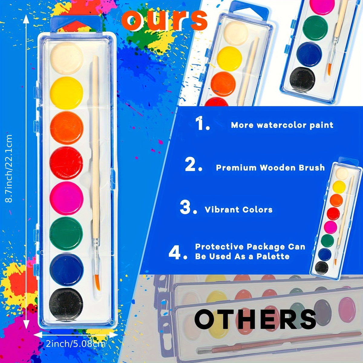 Bulk Watercolor Paint Set with Eight Listed Colors and Paintbrushes, 24pcs, 36pcs or 48pcs Options for Group Art Lessons, Painting Parties and Creative Favors