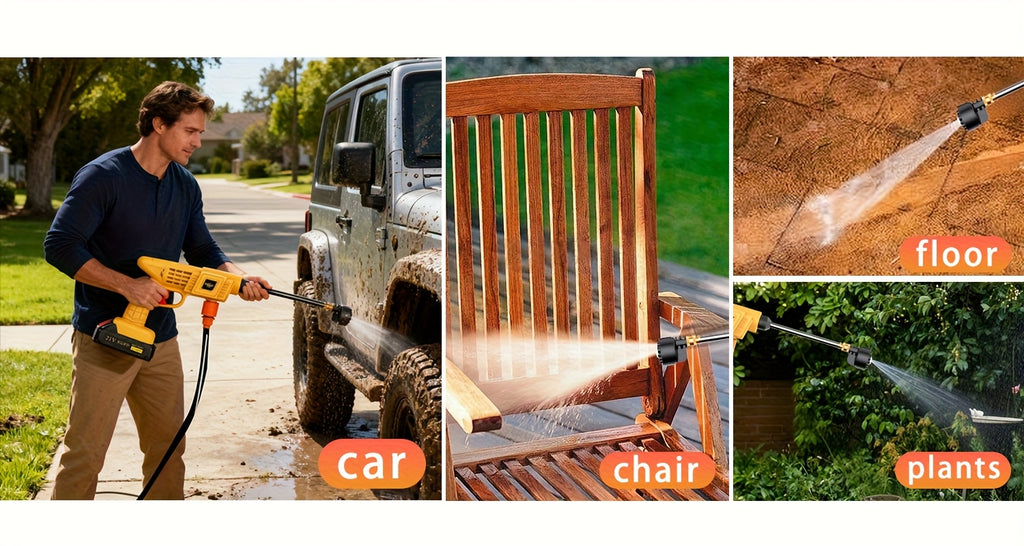 Cordless Pressure Washer for Car, Yard and Garden Cleaning, Portable Water Spray Gun with One- or Two-Battery Options and Selected Tool Box Packages