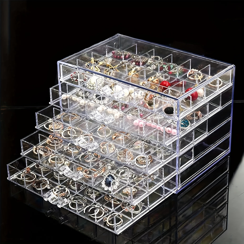 120-Compartment Jewelry Organizer Box with Five Clear Layers, Acrylic Storage for Earrings, Rings and Small Accessories on Bedroom Dressers and Vanities