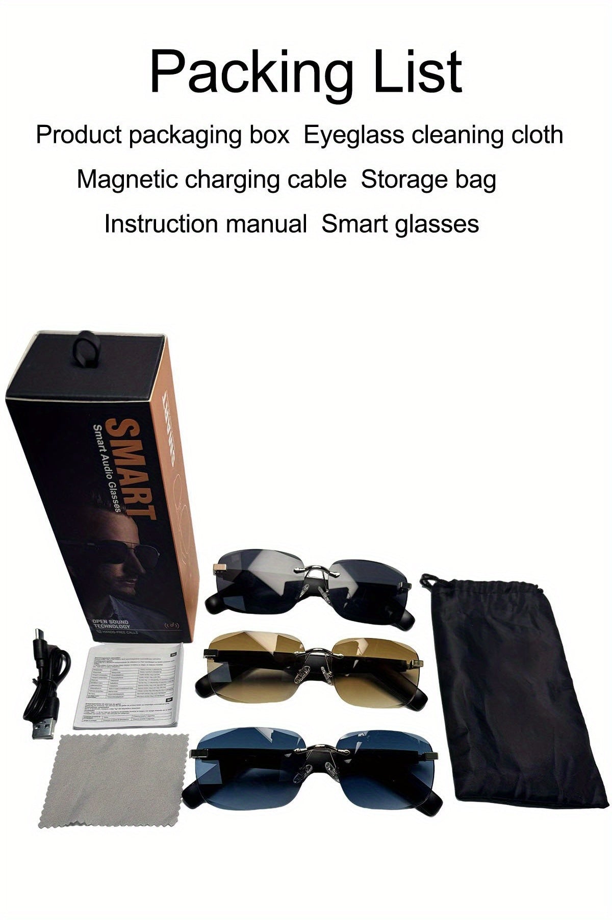 Touch-Control Wireless Audio Glasses with Listed Built-In Microphone, Music Playback and Hands-Free Calls in Gradient Blue, Gradient Purple or Brown-1