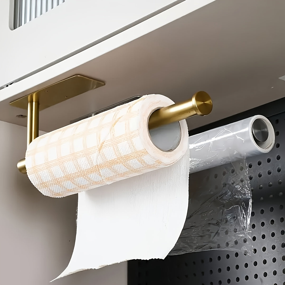 Self-Adhesive Paper Towel Holder in Stainless Steel, Single No-Drill Wall-Mounted Roll Organizer in Silvery or Black for Kitchen and Bathroom Storage