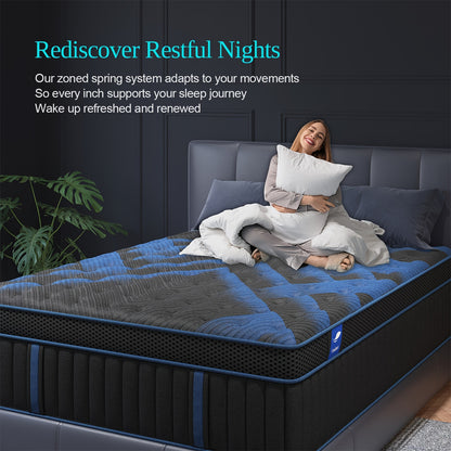 Pocket Spring Hybrid Mattress with Gel Memory Foam and Euro Top, Medium Firm 12 or 14 Inch Models with Twin, Full, Queen and King Size Selections