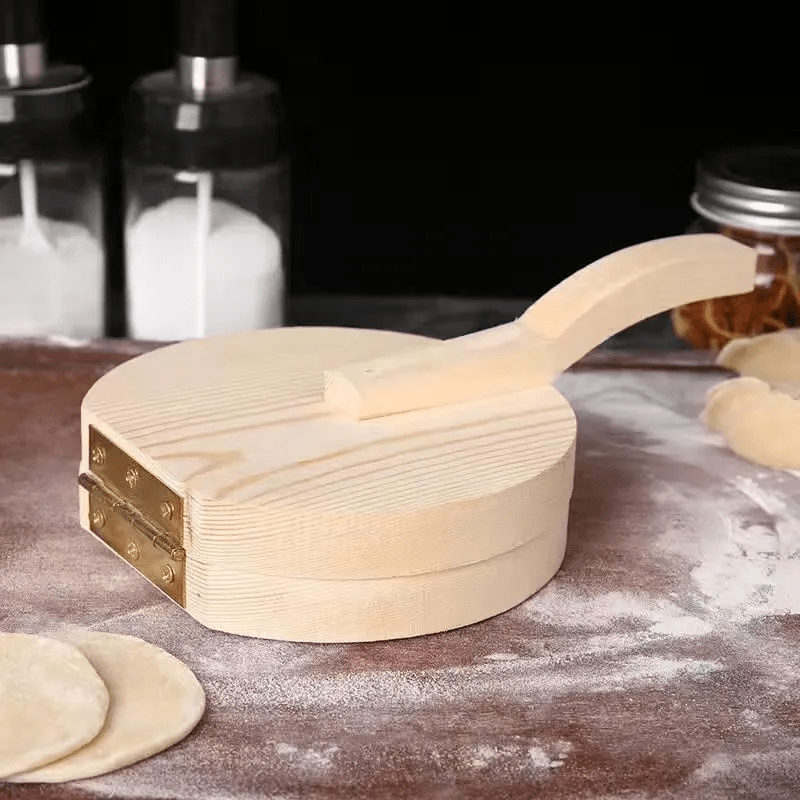 Wooden Dough Press for Dumpling Preparation, Manual Solid Wood Kitchen Tool for Homemade Noodle, Steamed Bun and Meat Pastry Dough, Burning Color Option