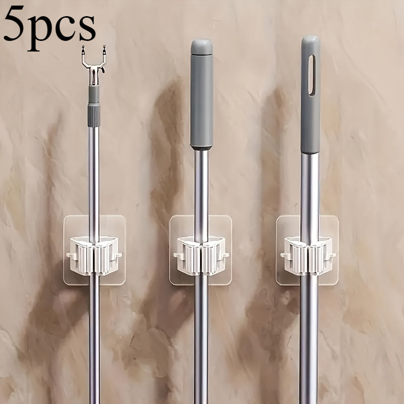 Set of 5 Easy Installation No-Drill Mop And Broom Holders - Durable Adhesive Wall-Mounted Storage Hooks for Organizing Bathrooms And Utility Areas, Utility Hooks