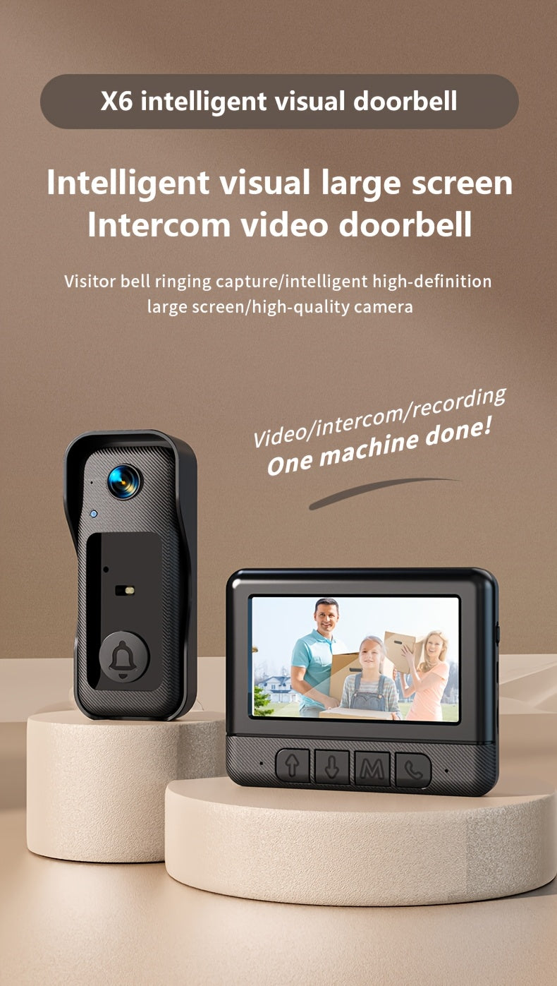 1 Set, Doorbell Camera Wireless No Subscription, Water Resistant Wireless Video Doorbell, Equipped with A 4. 3-inch Display, Real-time Communication Is Like Making A Phone Call, No Need for Button Intercom, One Click Answer, Fisheye Wide-angle Lens