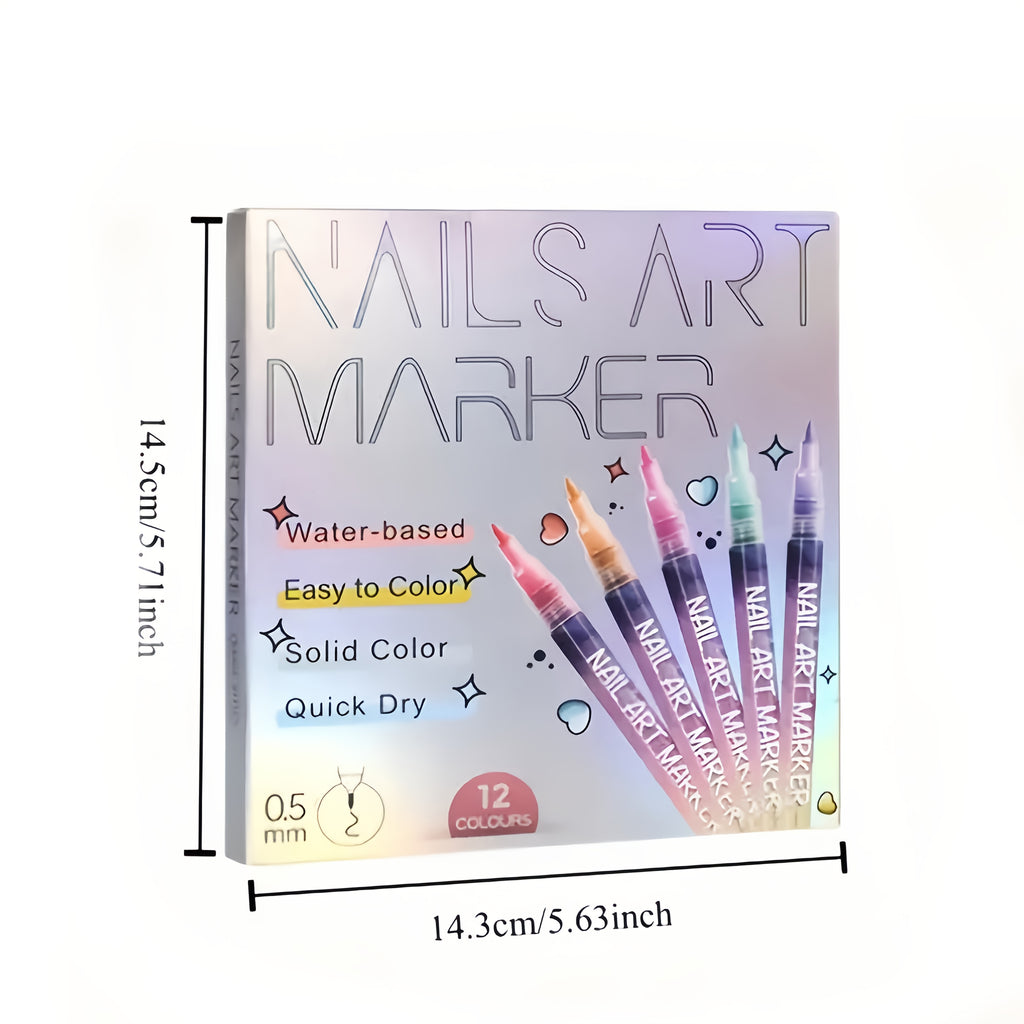 Nail Art Detail Pens with 12-Color and Sticker Set Options, Quick-Drying Manicure Markers for Decorative Dots, Lines and Freehand Designs at Home or Salon