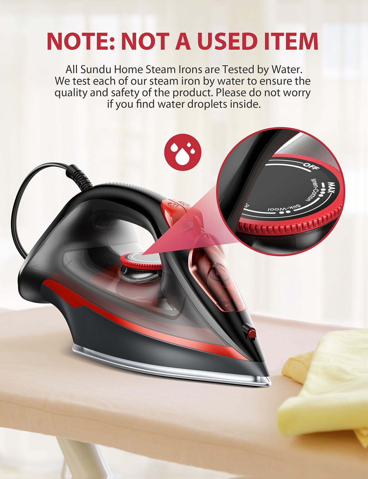 Ceramic Soleplate Steam Iron by Sundu, 1500W Red Clothes Iron with Thermostat Dial, Self-Cleaning and Auto-Off, 11.83oz Capacity Option for Home Garment Care