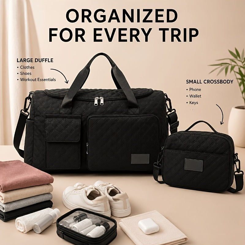 Dry-Wet Separation Travel Tote Bag with Double-Side Pockets, Shoulder and Crossbody Handbag in Six Color and Size Options for Gym and Trips