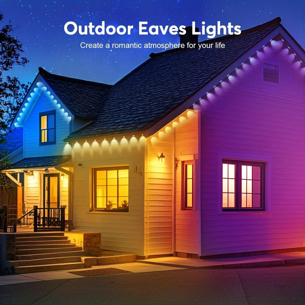 RGB Multicolor Eaves Lights with App and Remote Control, Music Sync, Timer and Dimming, 49ft, 100ft or 200ft for Outdoor Holiday House Decor