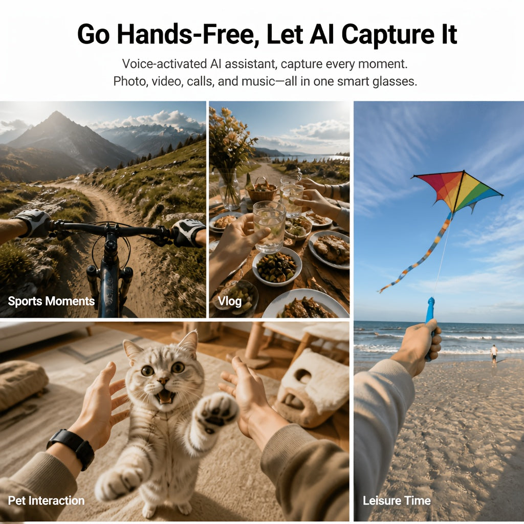 Voice-Wake Smart Camera Glasses with Listed 8MP Imaging, Photo and Video Capture, Real-Time Translation, Voice Assistant, Wireless Music and Call Features