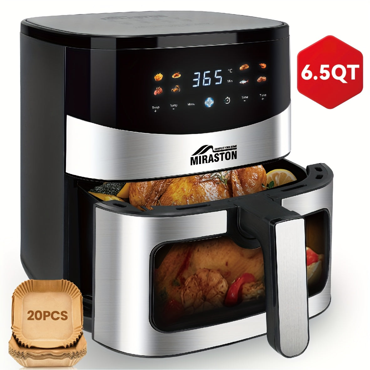 Touch Series Air Fryer with Viewing Window, Color-Icon Touchscreen and Eight Presets, Manual Cooking Adjustments in 6.5QT or 2.8QT Capacity Options