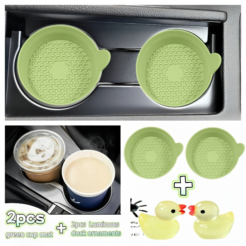 Silicone Car Cup Holder Coasters in Two- or Four-Piece Options, Anti-Slip Cup Mats with Multiple Colors and Selected Glow-in-the-Dark Accessory Bundles