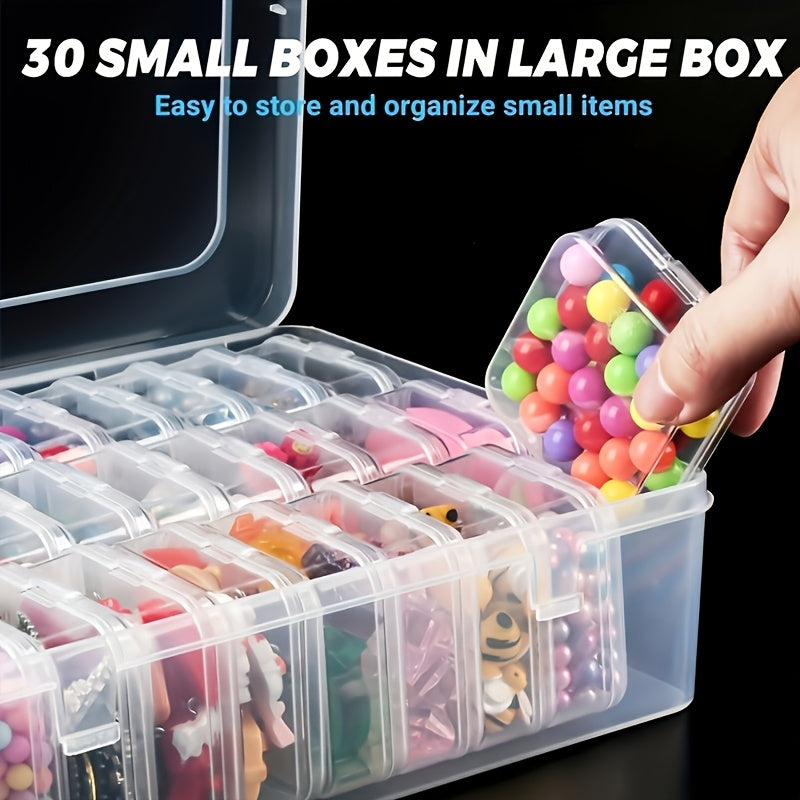 Small Parts Storage Box Set with 30 Mini Containers and One Large Box, 31-Piece Clear Rectangular Plastic Organizer for Beads, Jewelry and Craft Accessories