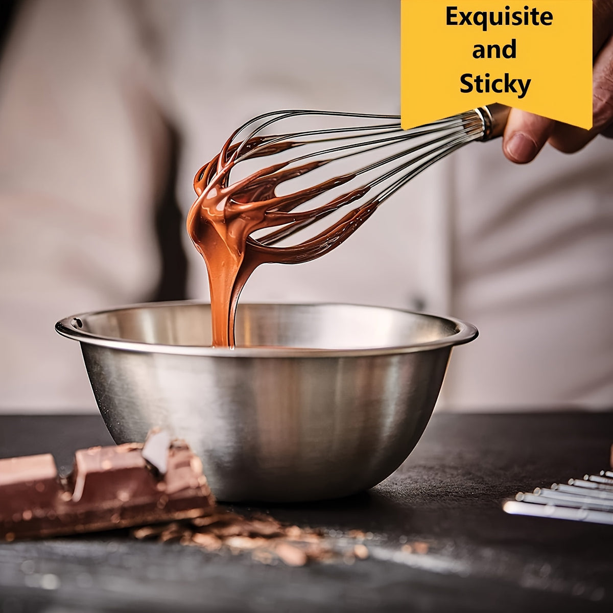 Stainless Steel Whisk Set of Three Manual Mixing Tools for Beating Eggs, Stirring and Blending Ingredients in Everyday Home Cooking and Baking