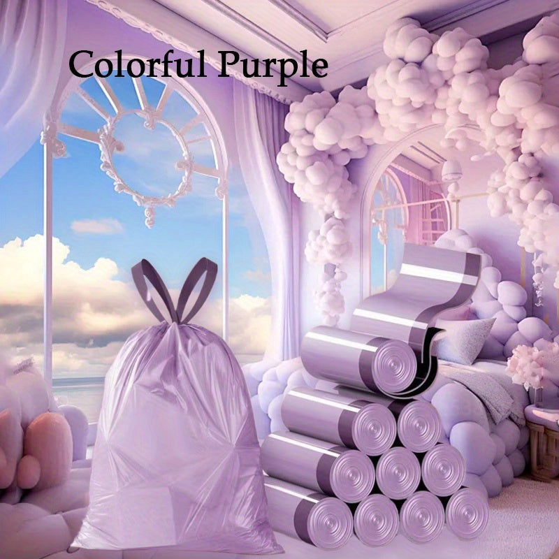 Purple Drawstring Trash Bags, 100-Count Plastic Household Bin Liners with Listed 17.72 x 17.72 Inch Size for Kitchen, Bathroom, Bedroom and Living Room