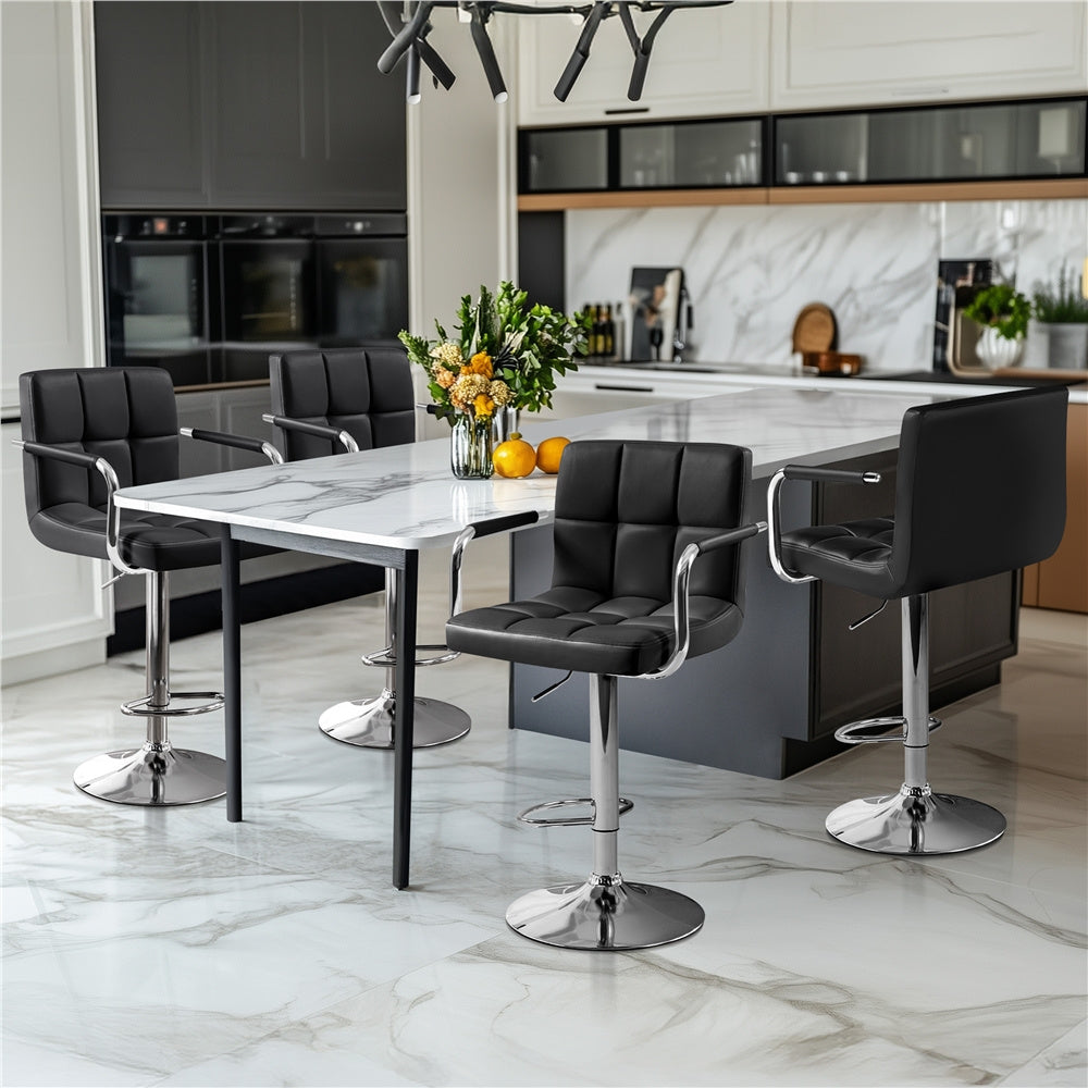PU Leather Bar Stools Set of 2 by Costoffs, Adjustable Height and 360-Degree Swivel Seats with Backrests, Footrests and Steel Bases for Kitchen Islands