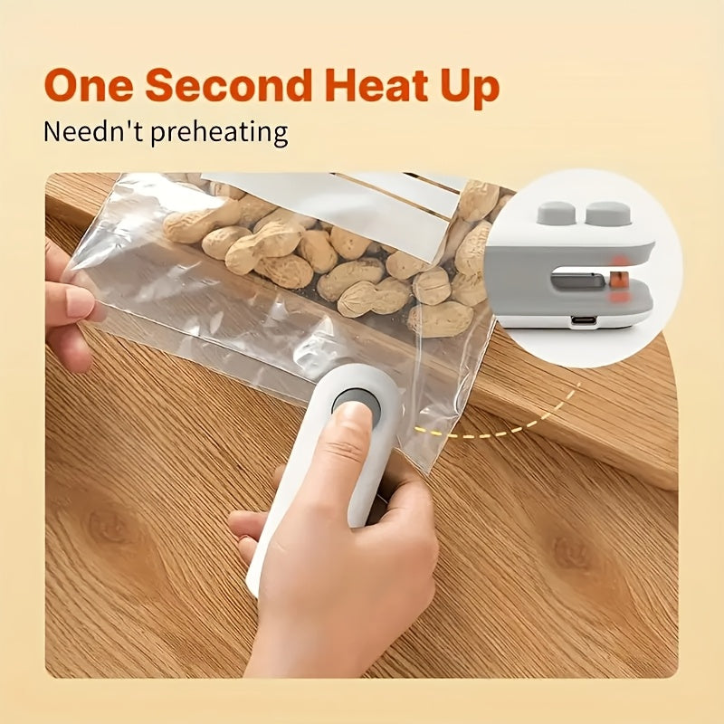 USB Rechargeable Food Bag Sealer with Listed Magnetic Design, White or Blue Handheld Mini Kitchen Tool for Compatible Snack, Chip and Coffee Packaging at Home or on Trips