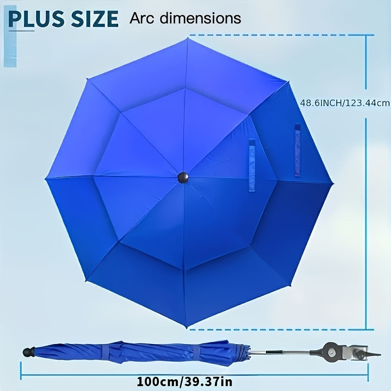Clip-On Beach Parasol with Double Ventilated Top, Listed 360-Degree Angle Adjustment and Iron Frame in Navy Blue, Blue or Red for Camping and Fishing