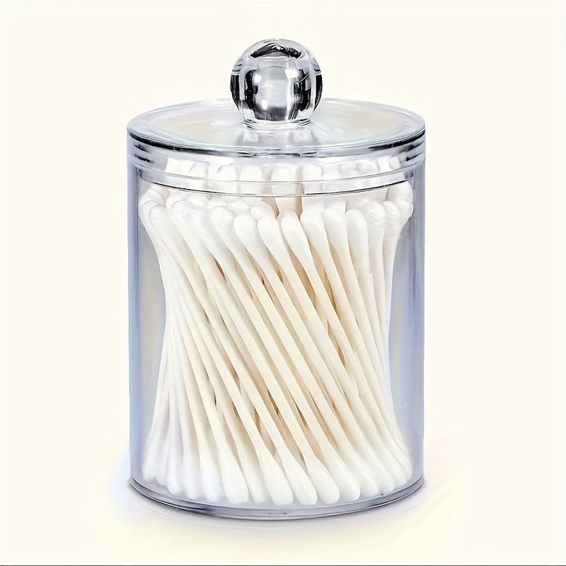 Transparent Swab Storage Holder, Clear Bathroom Canister for Makeup Swabs and Compatible Small Vanity Supplies with Toothpick Storage Reference for Home Organization