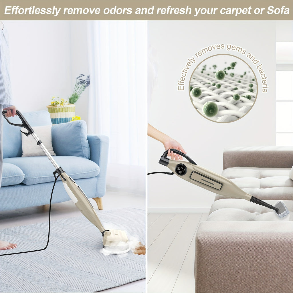 Rotating-Pad Steam Mop VM6 with Three Listed Steam Modes, LED Headlights and Removable Water Tank, Black Gray or Black Golden Floor Cleaning Options