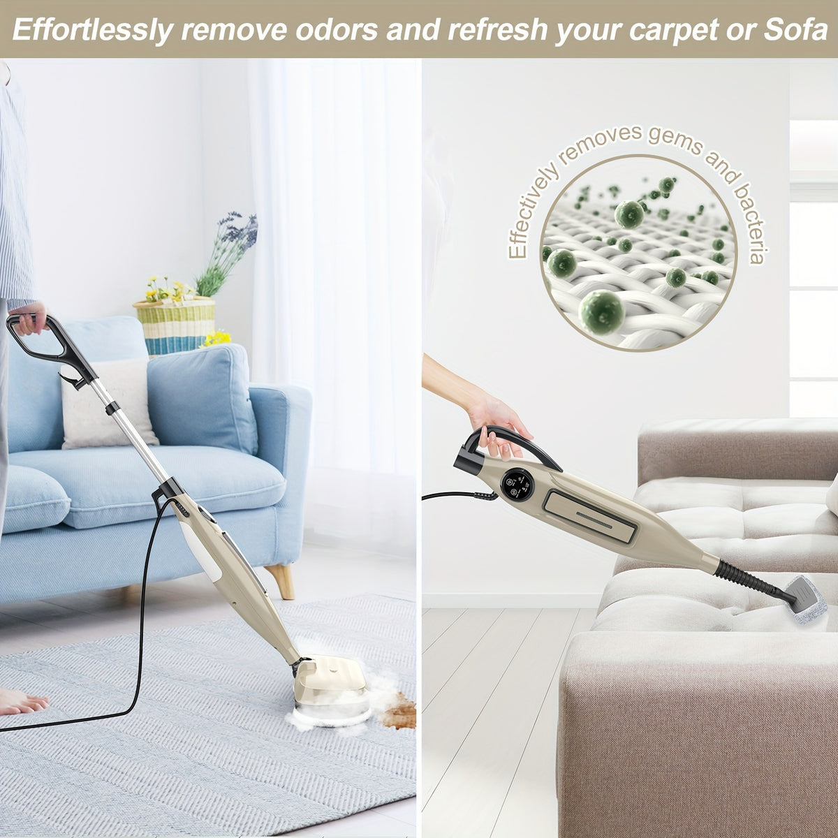 Rotating-Pad Steam Mop VM6 with Three Listed Steam Modes, LED Headlights and Removable Water Tank, Black Gray or Black Golden Floor Cleaning Options