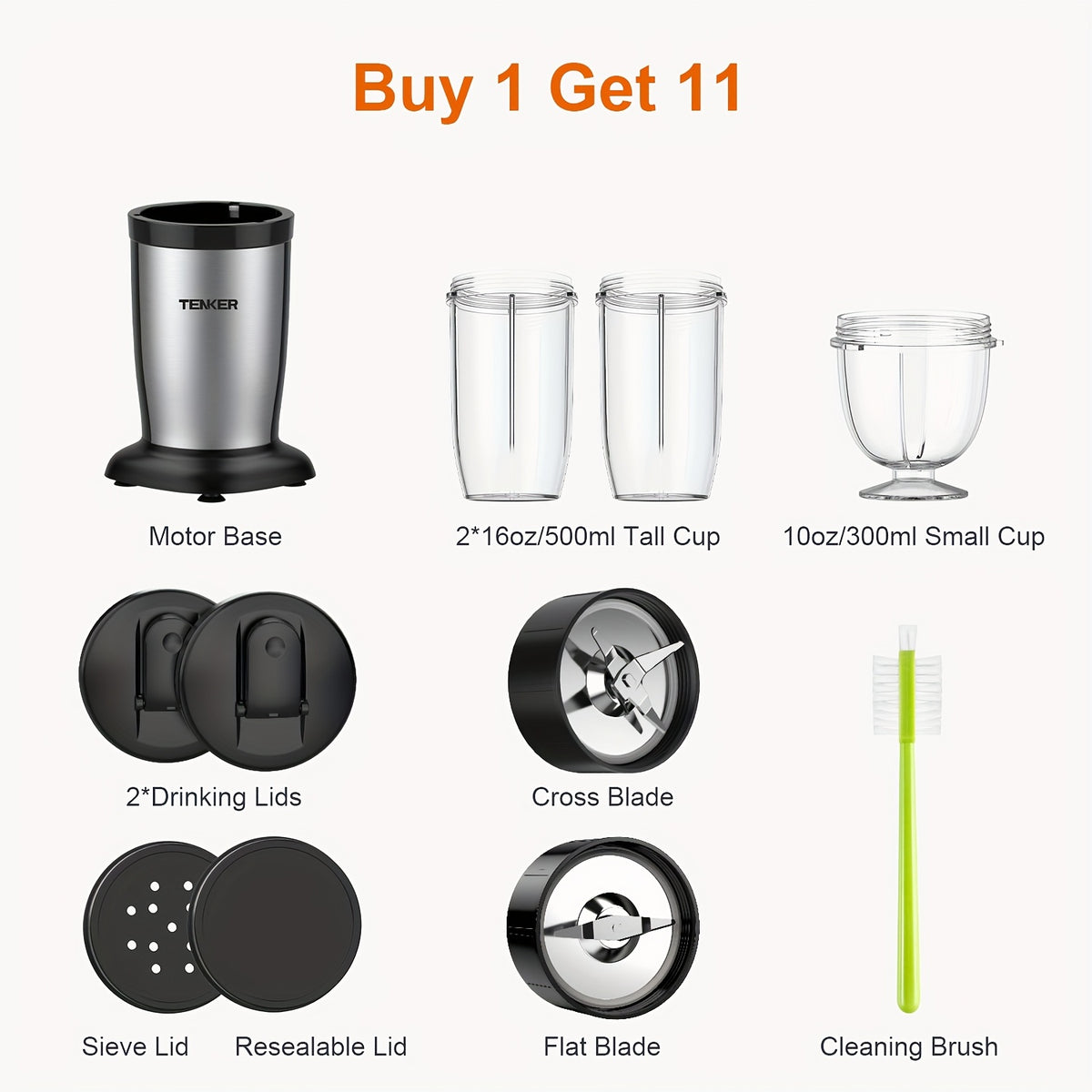 Personal Blender and Grinder Combo with Max 900W 11 Pieces Model Label, Two Portable Cup Reference and White or Black Options for Shakes and Smoothie Preparation