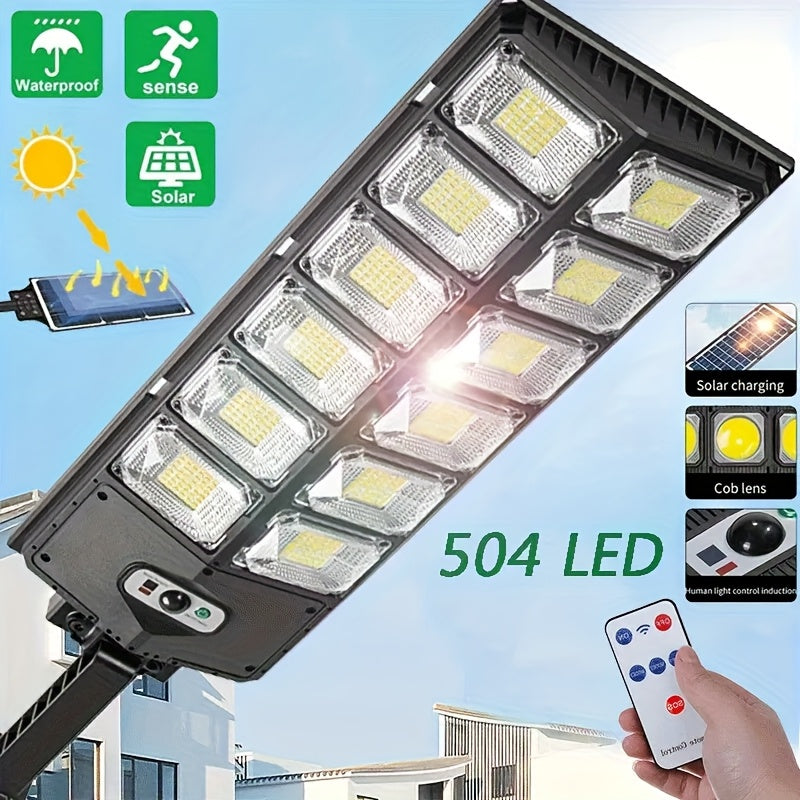 Solar Motion Sensor Flood Light, 504LED Model with 6500K Light, Three Modes and Listed 3000-Lumen Output, Mounting Base for Yard, Garage and Entrance Lighting