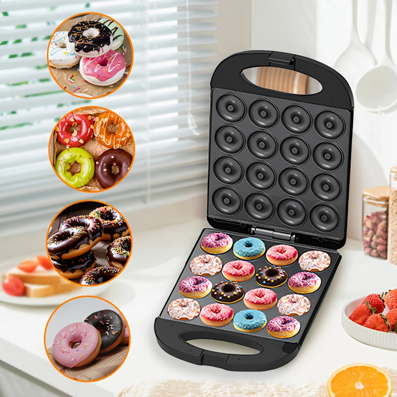 Donut Maker 16-Hole Dual Heating Electric Baking Machine, Precise Temperature Control Pancake and Cake Maker for Family Breakfast, Snacks and Desserts, Multi-Functional Home Donut Baker for Kids and Baking Stores
