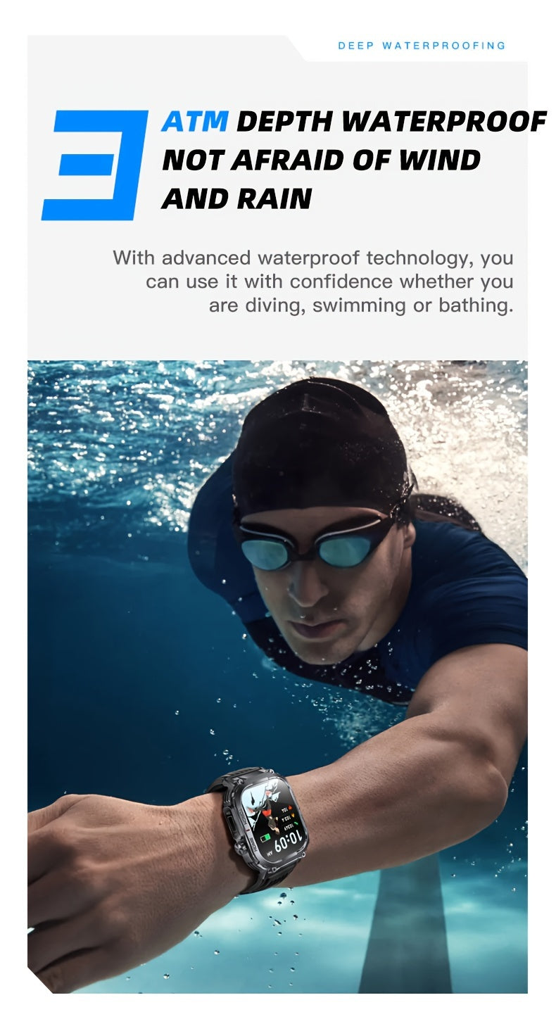 LED Flashlight Calling Smartwatch with Listed 2.02-Inch TFT Screen, Step Counting and Sleep Tracking Features, iOS Android Option for Everyday Wear