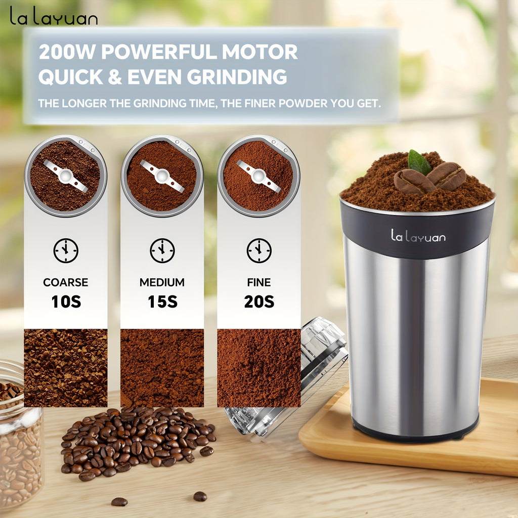 Coffee Bean Grinder with 200W Motor and Stainless Steel Chamber, One-Touch Electric Blade Mill for Home Coffee and Spice Prep, 2.7oz Capacity