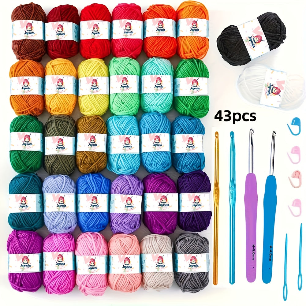 Acrylic Yarn Crochet Kit with Listed Hooks, Knitting Needles, Locking Stitch Markers and Transparent-Side Storage Bag for Beginner Practice and DIY Crafts