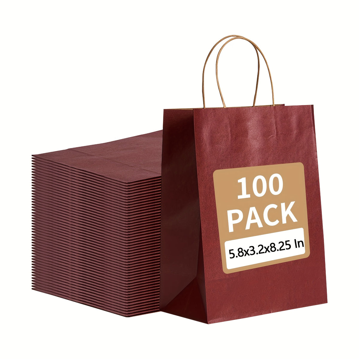 Red Kraft Gift Bags with Twisted Paper Handles, Listed 100-Pack in Small or Medium Sizes for Retail Packaging, Wedding Favors, Birthdays and Holiday Presents