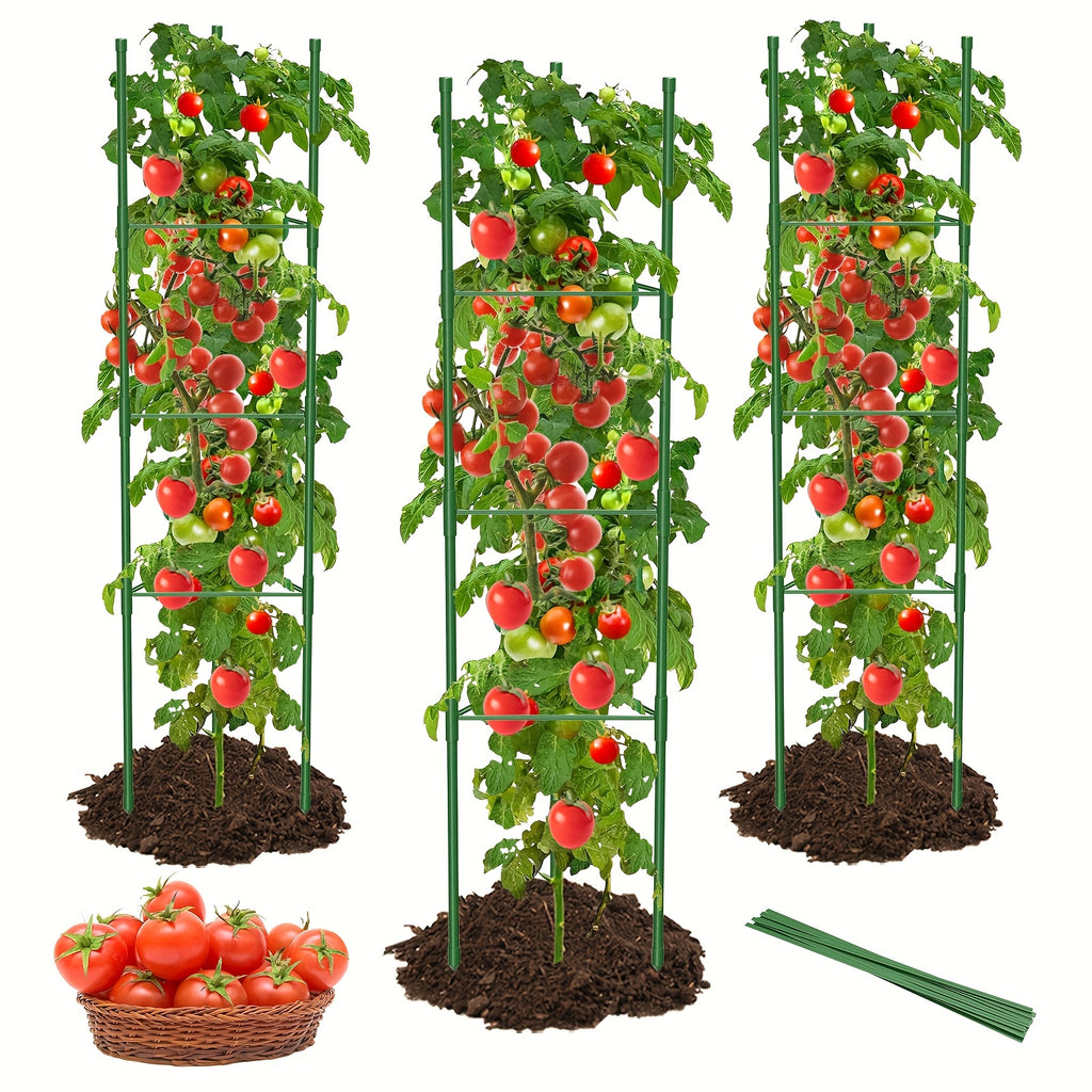 Triangle-Star Tomato Cage Garden Trellis with Listed 46.4-Inch Size, Three-, Five- or Six-Set Options for Supporting Compatible Climbing Vegetables and Flowers