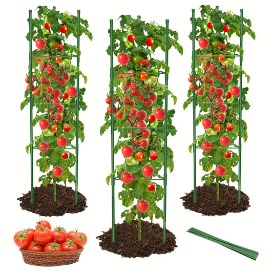 Triangle-Star Tomato Cage Garden Trellis with Listed 46.4-Inch Size, Three-, Five- or Six-Set Options for Supporting Compatible Climbing Vegetables and Flowers