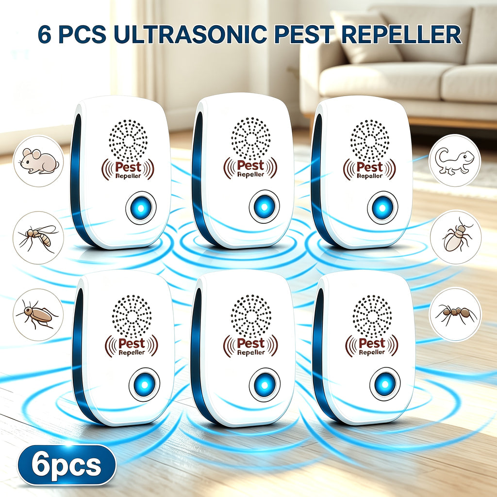 Plug-In Pest and Mouse Repellent Six-Pack with Listed Dual Speakers and Variable-Frequency Soundwave Technology, No Batteries Required for Home Placement