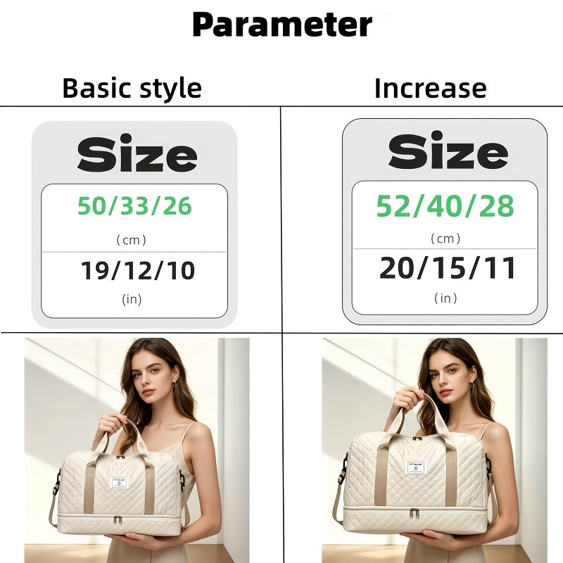 Quilted Travel Tote Bag Set with Detachable Crossbody Strap and Compartment Storage, Woven Fabric Handbag for Gym and Short Trips, 2 or 3-Piece Options
