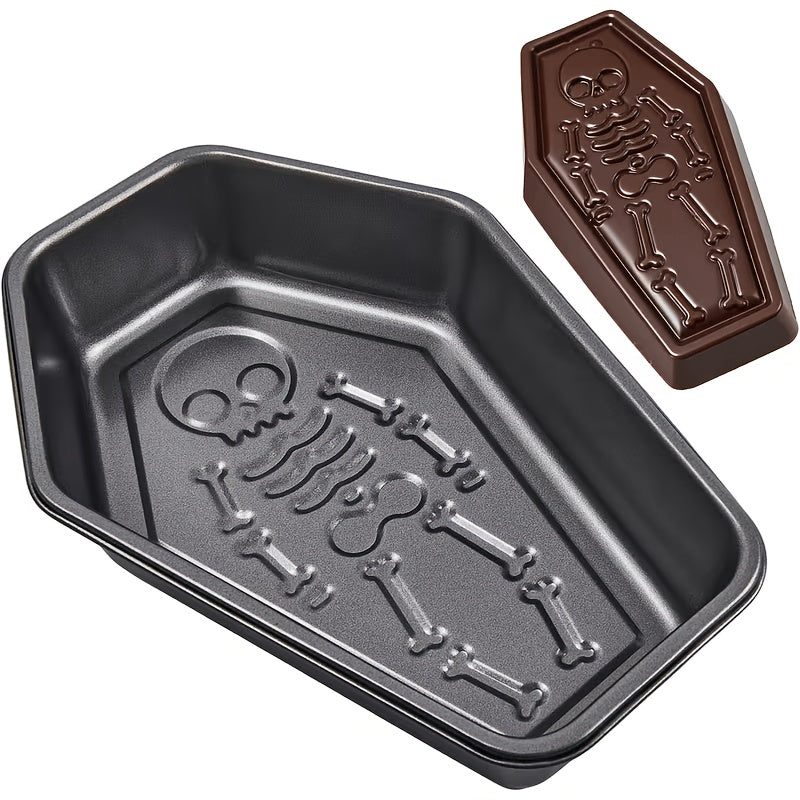 10-inch Coffin Cake Mold with Skull Design, Heavy-duty Carbon Steel Non-stick, Rectangular Baking Mold, Suitable for Halloween Cakes, Cupcakes, And Gothic Desserts. Includes Skull Cake Mold, Halloween Baking Gadgets, And Creative Cake Molds.