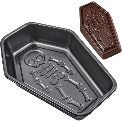 Coffin Cake Pan, 10-Inch Nonstick Carbon Steel Baking Mold with Skull Design Reference for Halloween Party Cakes, Gothic Desserts and Creative Home Baking