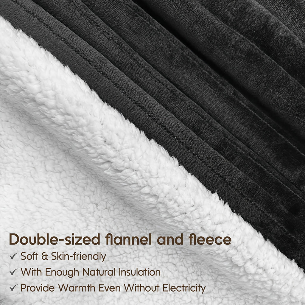 Flannel Sherpa Electric Blanket with 6 Heat Settings, Twin Full and Queen Size Options, Soft Double-Sided Heated Cover for Indoor Winter Comfort